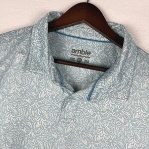 Amble Polo Shirt Mens XXL Blue Floral Performance Short Sleeve Golf Top